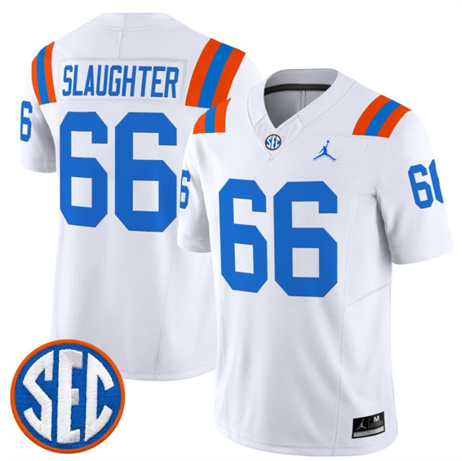 Men's Florida Gators #66 Jake Slaughter White '1960s Throwback' F.U.S.E. Vapor Limited Stitched Football Jersey